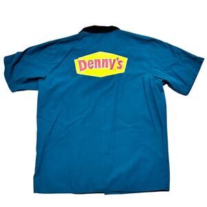 Denny's Restaurant Employee Uniform Shirt Button Front Green Men's Large Logo